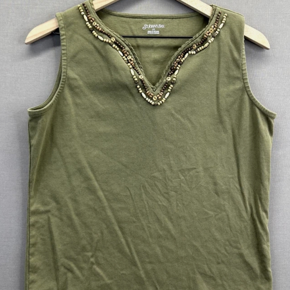 ✨St. John's Bay Embellished Khaki Tank Top